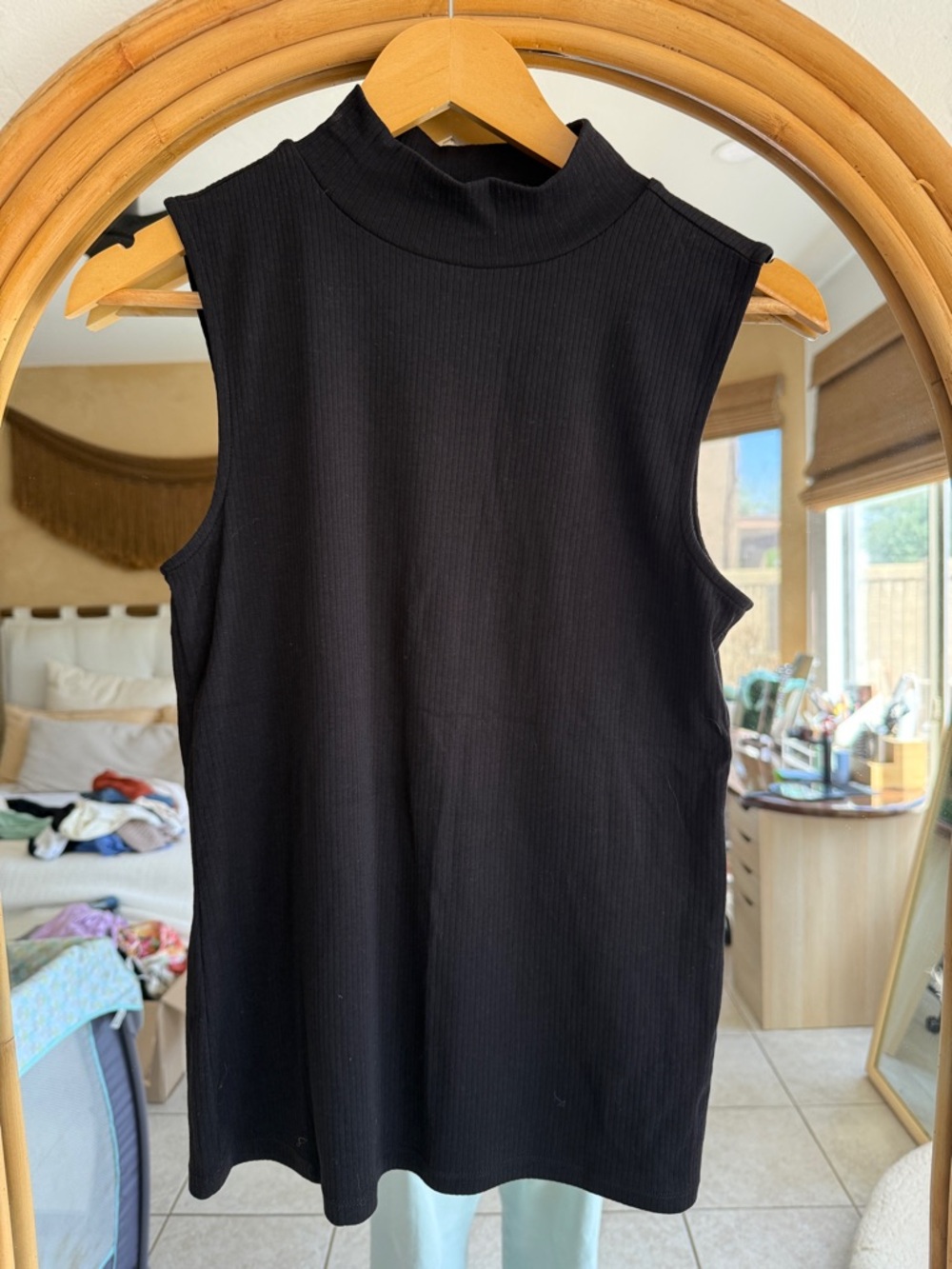 a.n.a Black Sleeveless Ribbed Mock Neck Tank